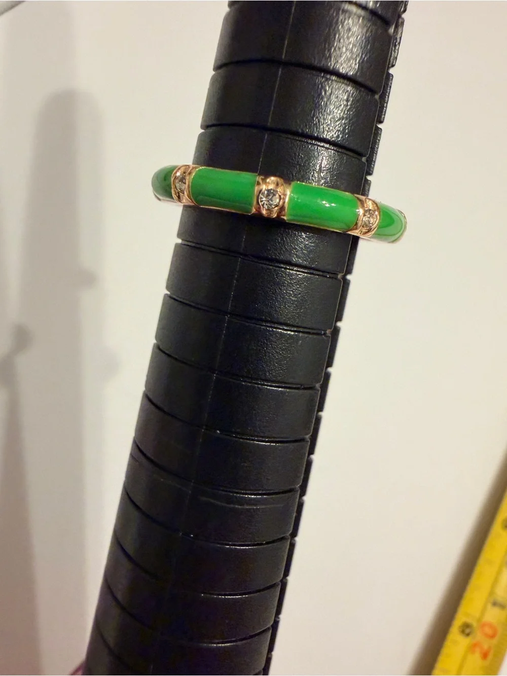 Fornash Signed Green Enamel Eternity Ring Gold Tone Rhinestone Band Size 6